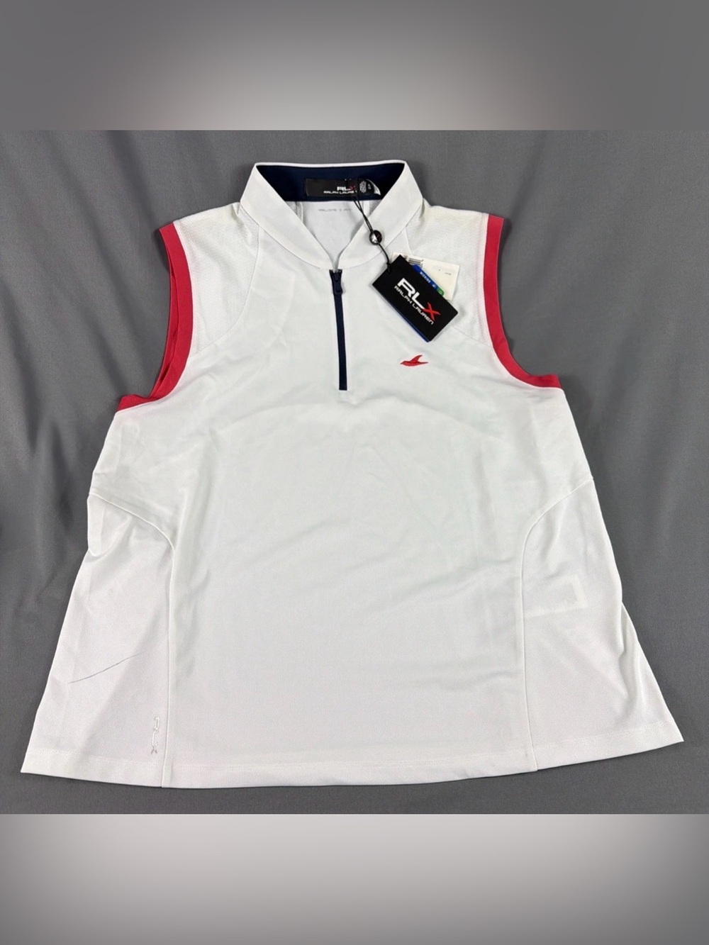 RLX Ralph Lauren Womens Golf Shirt Polo Chest Logo SLVLS Zip XL White $110